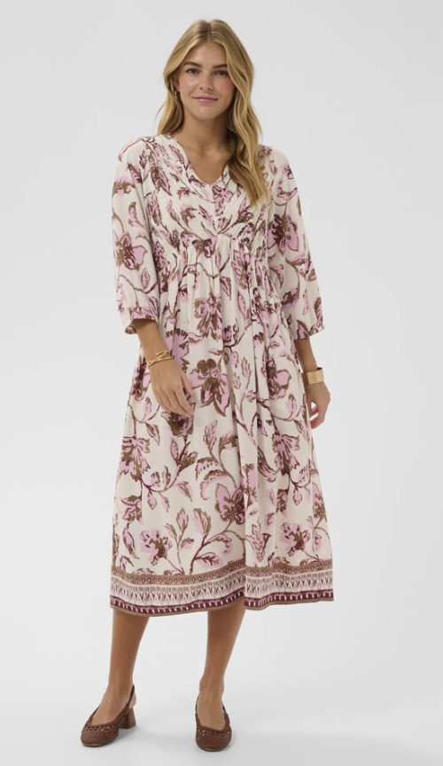 Cream Tiah Smock mekko Pink flower