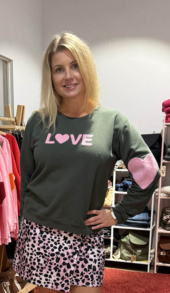 Lulu's Love collegepaita - tummanvihreä LOVE