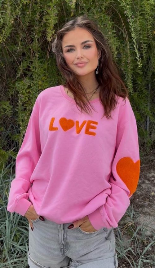 Lulu's Love collegepaita - vaaleanpunainen, oranssi LOVE