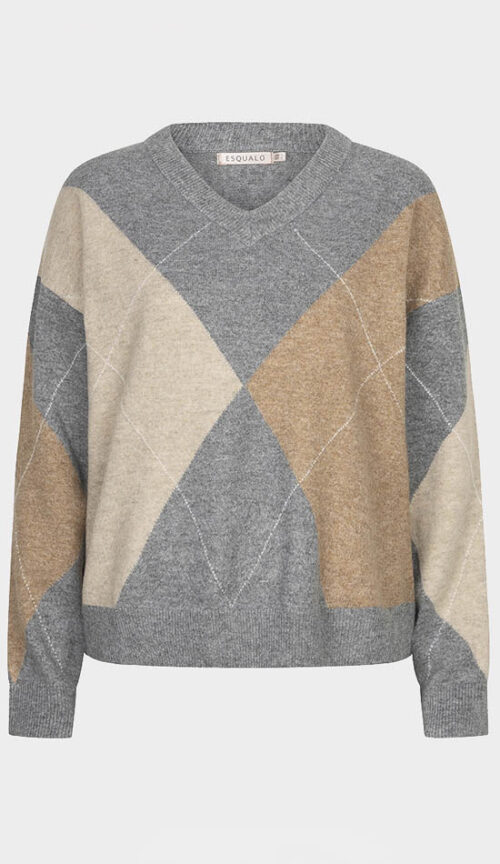 Esqualo harmaa-beige ruutuneule