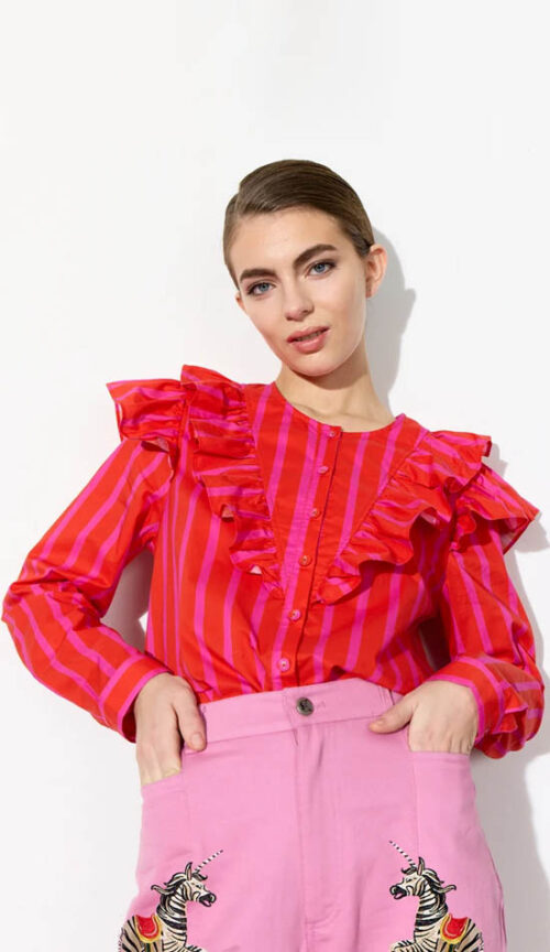 Hunkon Lucinda Ruffle paita Red Striped